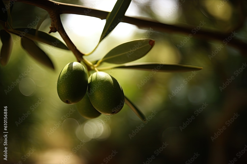Poster an olive tree branch with ripe olives generative ai