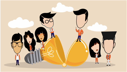  light bulb.illustration of the office concept business people in the flat style. e-commerce and team work.idea and concept think creativity.