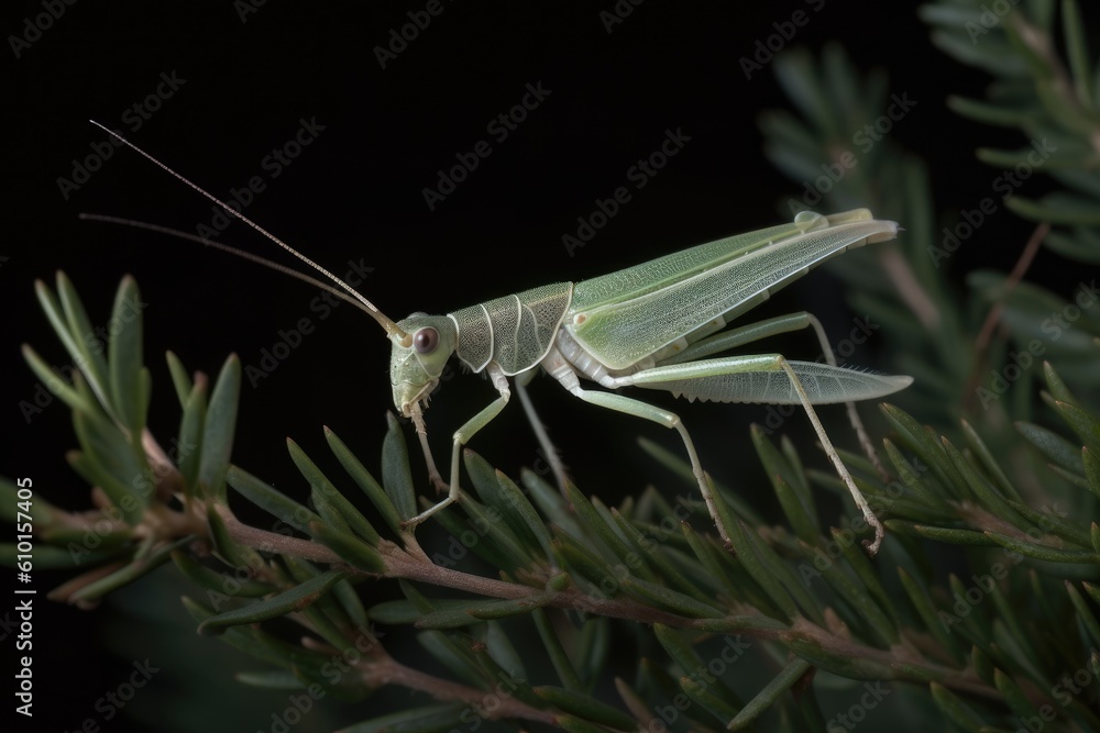 Poster grasshopper perched on a tree branch generative ai
