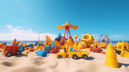 Fototapeta premium beach toys in summer beach ai generative