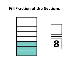 Fraction of the divided into slices. Fractions for Vector flat outline icon. isolated on white background. illustration. Fill fractions of the shapes 3 by 8 vector images