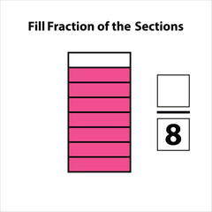 Fraction of the divided into slices. Fractions for Vector flat outline icon. isolated on white background. illustration. Fill fractions of the shapes 7 by 8 vector images