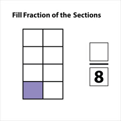 Fraction of the divided into slices. Fractions for website presentation cover poster Vector flat outline icon. isolated on white background. illustration. Fill fractions of the shapes 1 by 8.