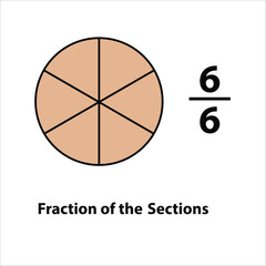 Fraction of the divided into slices. Fractions for Vector flat outline icon. isolated on white background. illustration. Fractions of the shapes 6 by 6 vector images