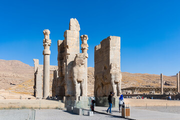 Western entrance of Gate of All Nations in Persepolis, Iran. founded by Darius the Great in 518 BC and capital of ancient Achaemenid Empire. UNESCO World Heritage.