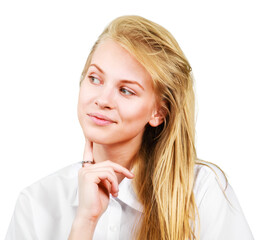 Attractive young woman with happy face and beautiful smile.