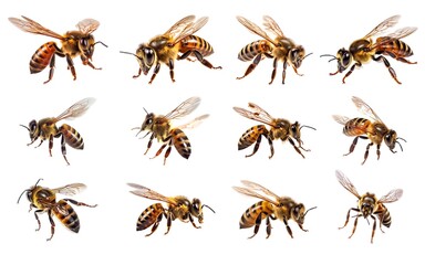Collection of bee isolated on white background with AI generated.