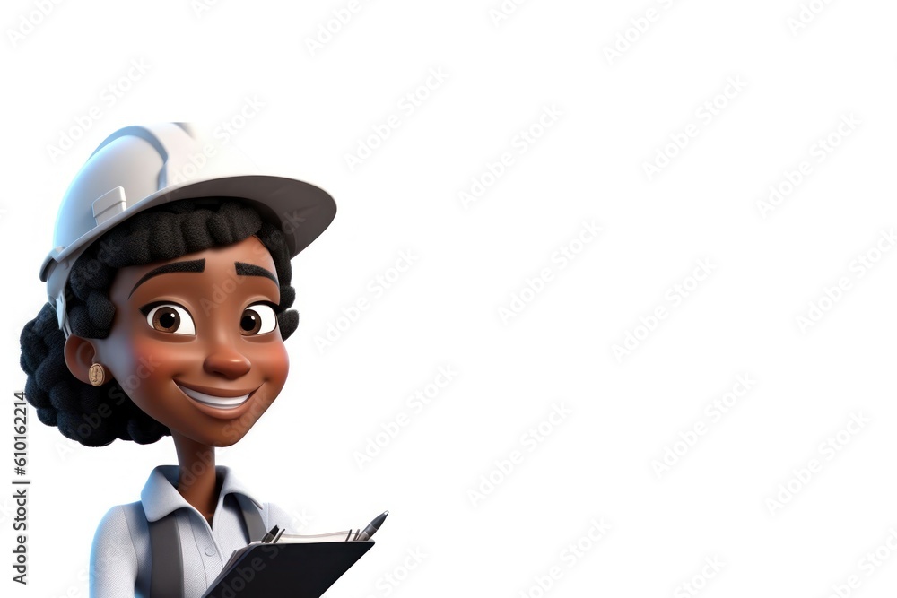 Poster black female architect white backdrop isolated smiling with copyspace generative ai