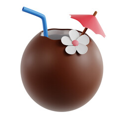 3D illustration of a tropical icon showcasing a refreshing coconut drink