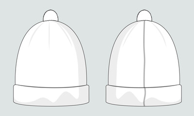 Beanie hat technical drawing fashion flat sketch vector illustration template front and back views