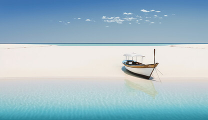 Obraz premium beach with only one boat ai generative