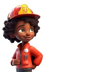 Black Female Fire Fighter White Backdrop Isolated Smiling With Copy Space Generative AI