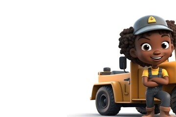 Black Woman Industrial Truck Operator White Backdrop Isolated Smiling With Copy Space Generative AI