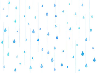 背景画像 バックグラウンド 透過 PNG 素材 手書き 水彩 雨 雫 青色 梅雨 6月 水