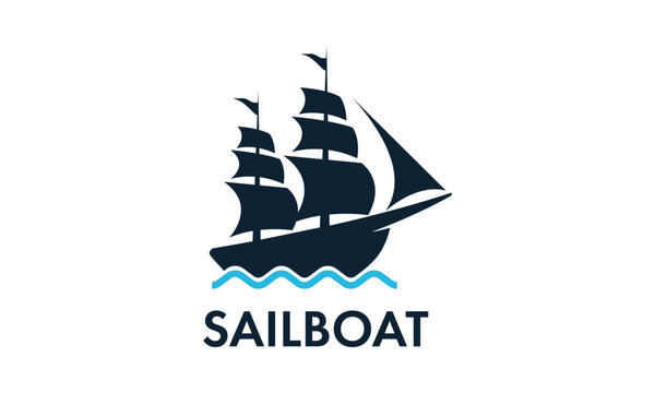 sailboat at sea. Sailboat on the waves. Sailboat logo