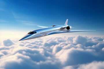 Illustration of a supersonic passenger jet. Generative AI.  - obrazy, fototapety, plakaty