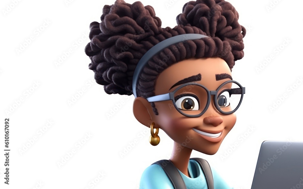 Aufkleber black woman web developer white backdrop isolated very happy with copy space generative ai