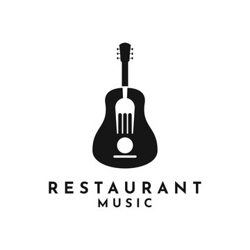 Fork Guitar  Music Concert for Bar Cafe Restaurant Logo design Concept