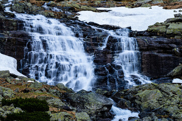 Fototapeta premium Velicky Waterfall, Velicka Valley, Spring landscape of the Tatra Mountains, Slovakia