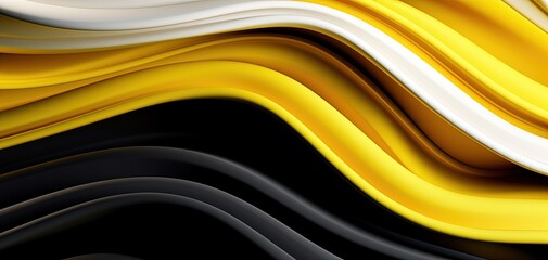 Black, Yellow and white abstract waves. Generative AI.
