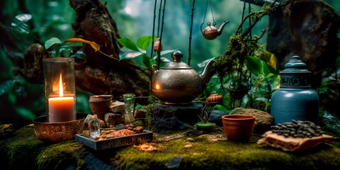 mindful morning ritual incorporating natural elements, such as sipping herbal tea, practicing gratitude, and setting intentions for the day ahead.Generative AI