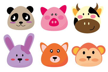 vector illustration of cute, adorable, colorful, doodle animals of animals
