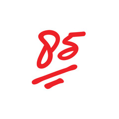 85 points test score, eightty five points grade results, isolated on white background