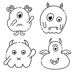 set of cute hand drawn sketches of aliens, design line art, hand doodles for coloring
