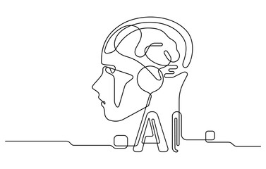 AI artificial intelligence and digital technology brain data robot conceptual in one line drawing © gthd