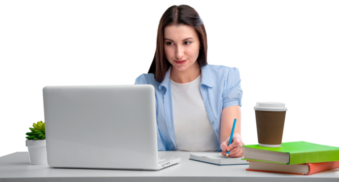 Young female student working in an office