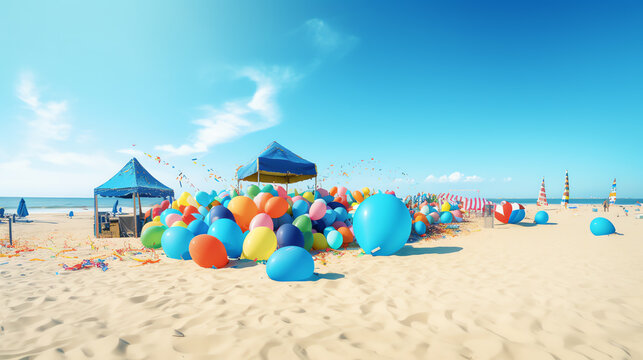 colorful balloon in beach background ai generative