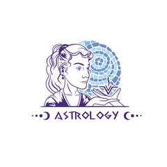 Astrology woman logo, template design