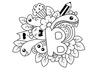 hand drawn vector or doodle line art with various cute characters and can be colored