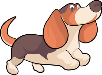 Cute Basset Hound dog puppy cartoon with outline