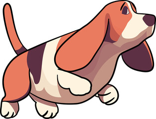 Cute Basset Hound dog puppy cartoon with outline