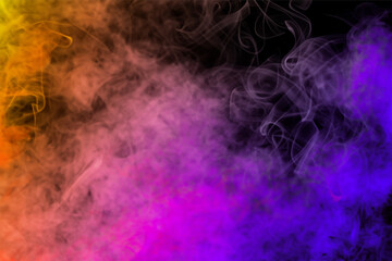 Obraz na płótnie Canvas AI generated pink and orange colors multicolored smoke puff cloud design elements on a dark background.