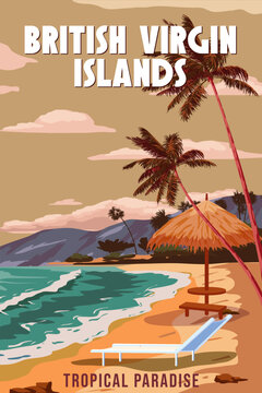 Travel poster British Virgin Islands tropical resort vintage