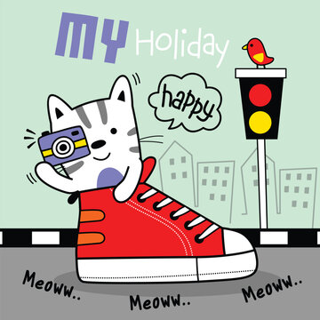 cat and shoes funny animal cartoon