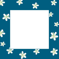 Obraz premium Frame for photos, inscriptions, invitations. Frame with white flowers on a dark blue background. Coffee flower. 