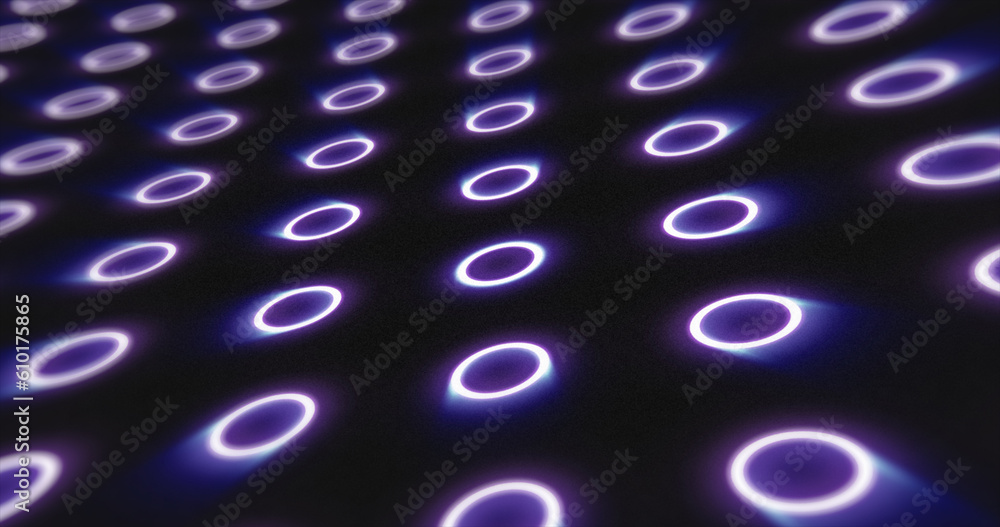 Poster abstract purple pattern of glowing geometric circles loop futuristic hi-tech black background