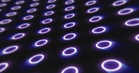 Abstract purple pattern of glowing geometric circles loop futuristic hi-tech black background