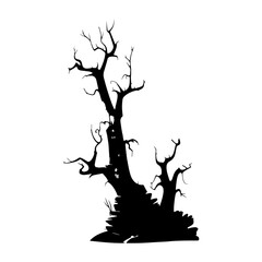 haunted tree house silhouette horror scary creepy hand drawn illustration line art

