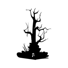 haunted tree house silhouette horror scary creepy hand drawn illustration line art

