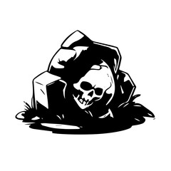 tombstone silhouette horror scary creepy hand drawn line art illustration
