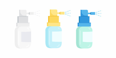 A set of vector illustrations with images of multicolored medicinal sprays.
