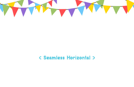 Seamless Horizontal Celebrate a Colorful flag garlands party isolated on white background. Birthday, Christmas, anniversary, and festival fair concept. Vector illustration flat cartoon design.