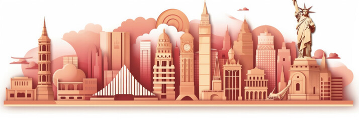 New York City panorama, urban landscape with modern buildings. Business travel and travelling of landmarks. Illustration, web background. Skyscraper silhouette. United States - Generative AI