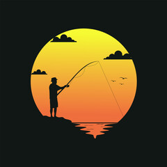 Fisherman with sunset background good for international fisherman day