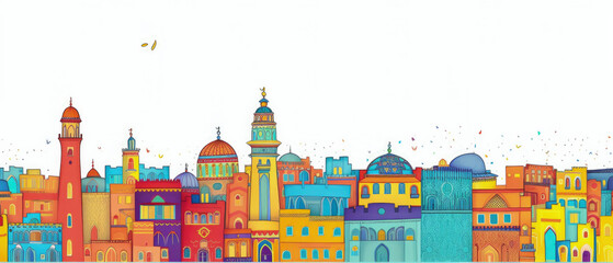 Morocco Famous Landmarks Skyline Silhouette Style, Colorful, Cityscape, Travel and Tourist Attraction - Generative AI