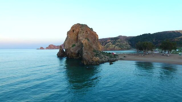 aerial shot of porsay tlemcen beach at sunset
